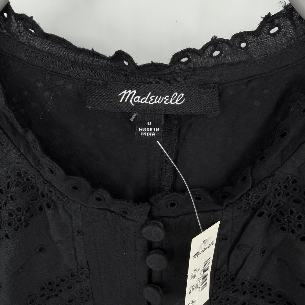 Madewell Eyelet Flutter Sleeve Mini Dress in Cotton Black Size 0 - Picture 4 of 10
